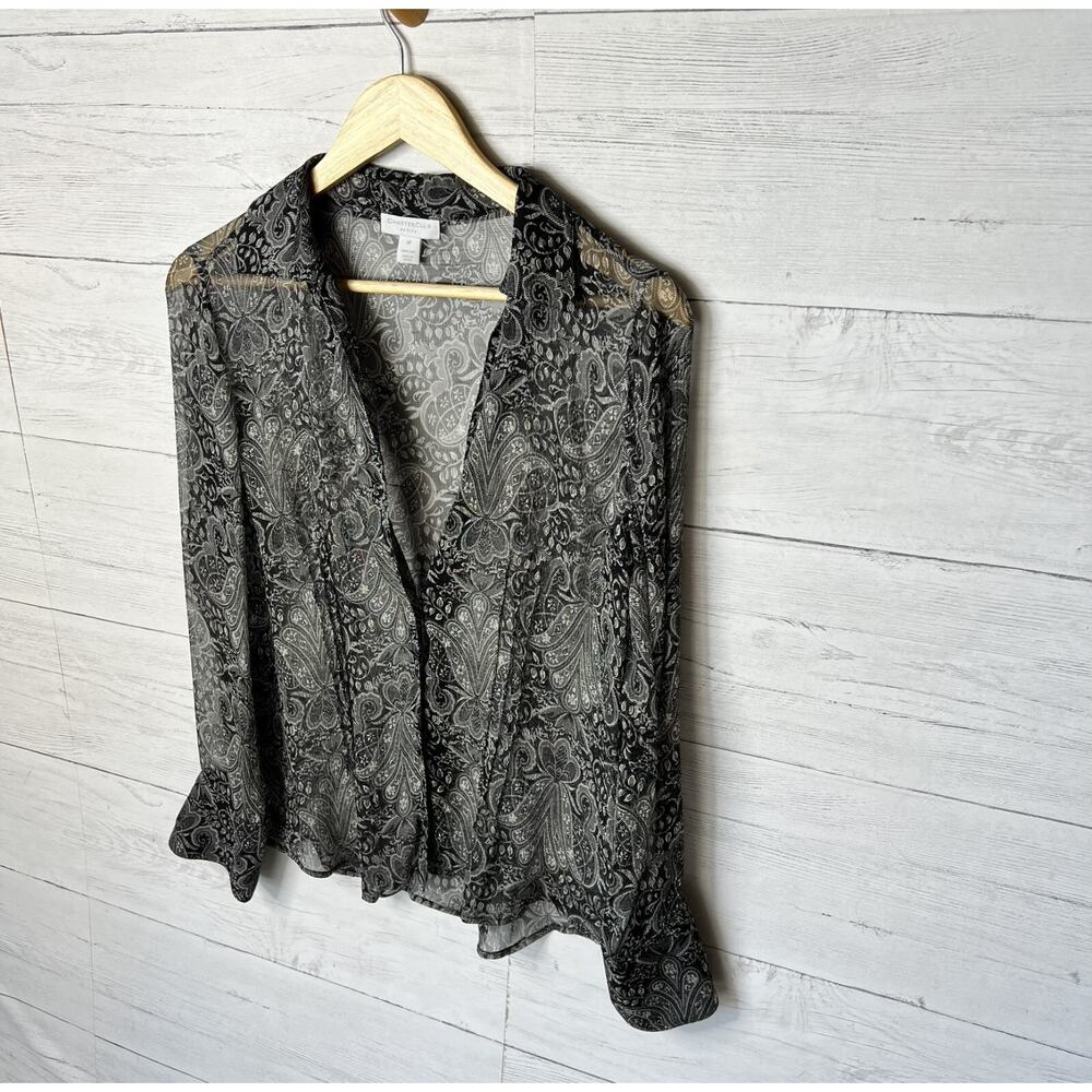 Charter Club Blouse Womens Size 8P Black Sheer Paisley Floral 100% Silk Goth - Picture 4 of 16